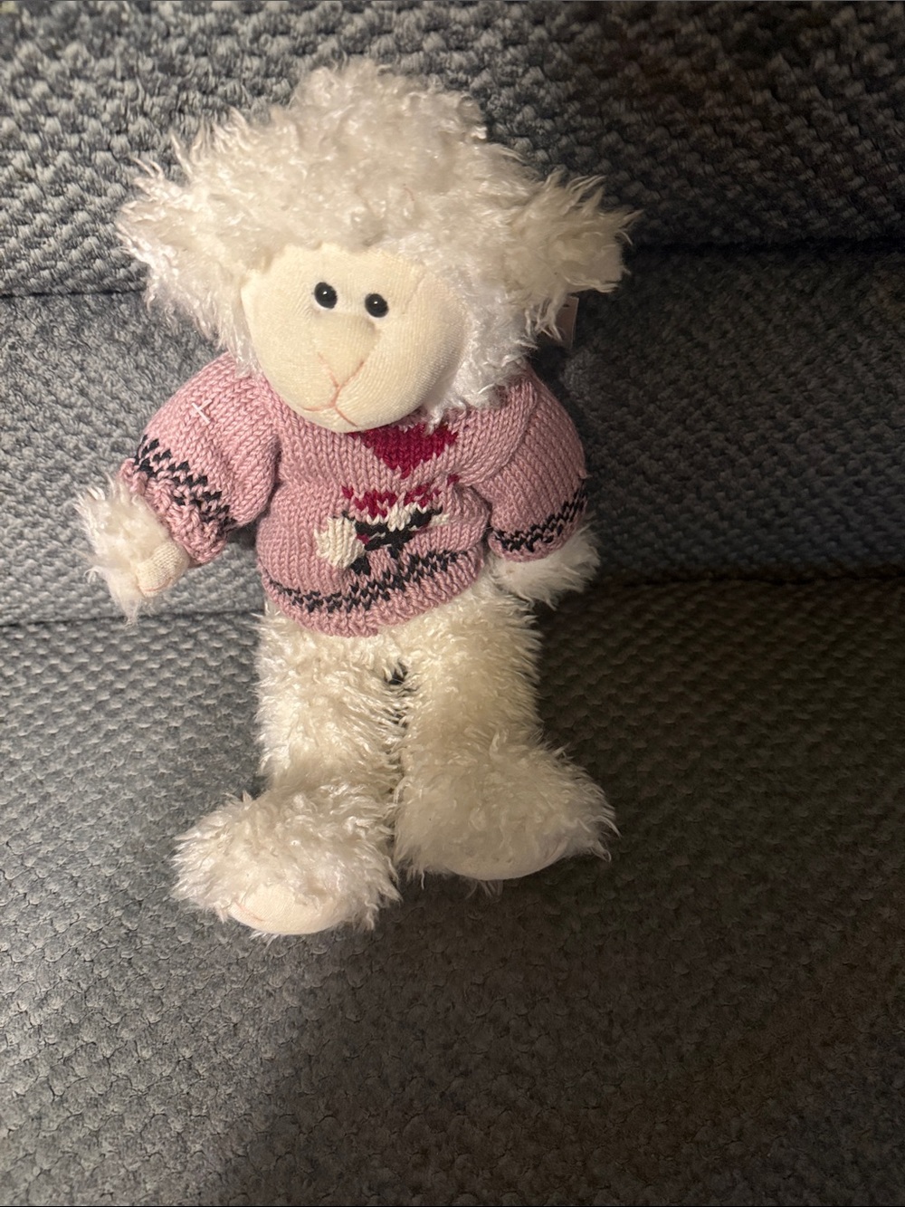 Boyds Bears White Plush Lamb in Pink Heart Sweater